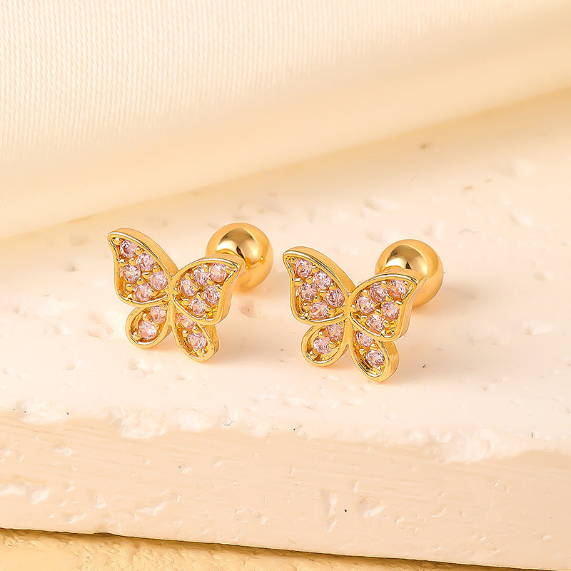 1 Pair Elegant Sweet Swan Flower Butterfly Plating Inlay Copper Zircon Gold Plated Ear Studs