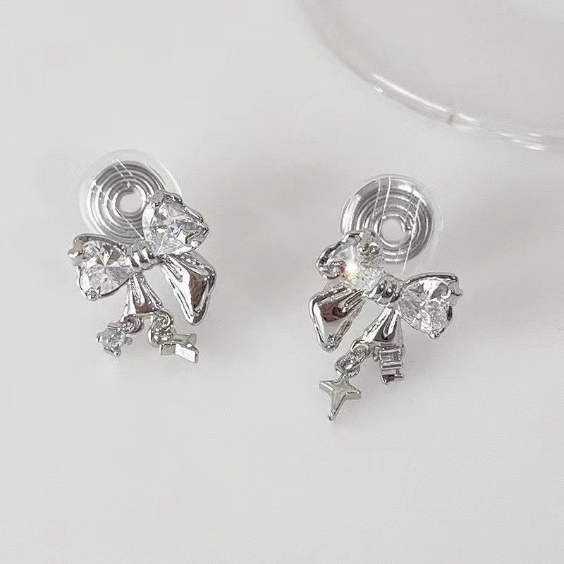 1 Pair Modern Style Heart Shape Bow Knot Plating Alloy Drop Earrings Earrings