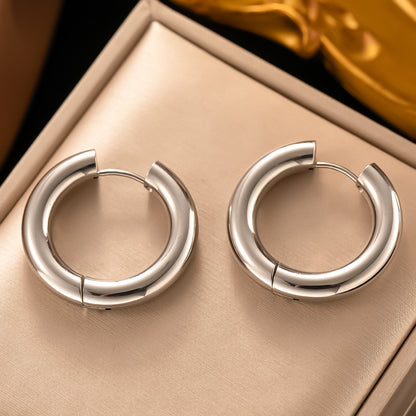 1 Pair Simple Style Round Plating Titanium Steel Hoop Earrings