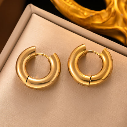 1 Pair Simple Style Round Plating Titanium Steel Hoop Earrings