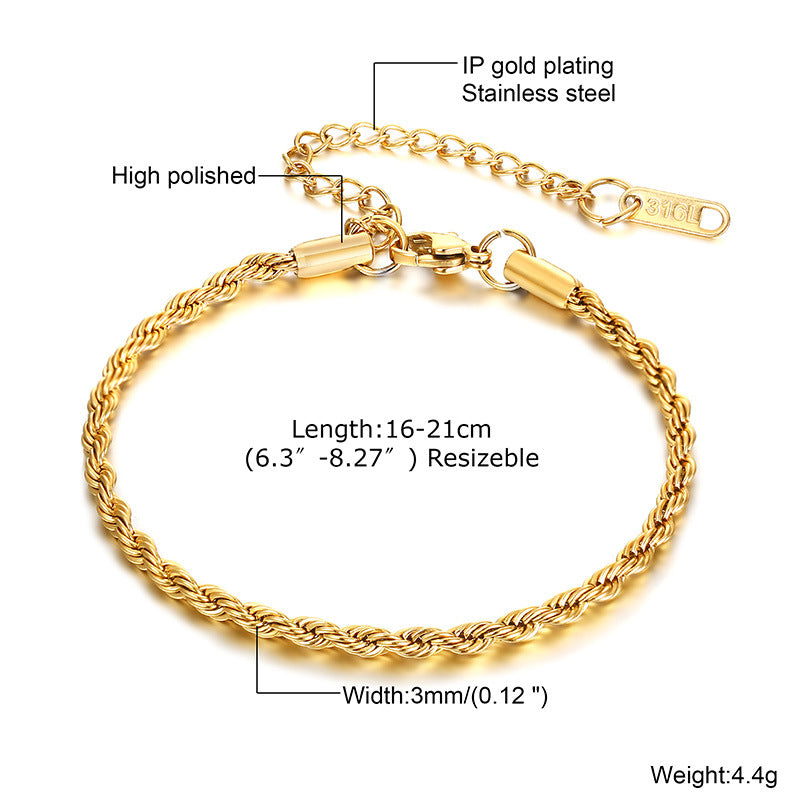 Classic Style Solid Color Stainless Steel Plating 18k Gold Plated Bracelets