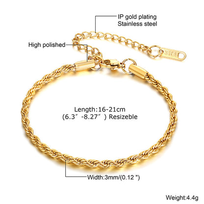 Classic Style Solid Color Stainless Steel Plating 18k Gold Plated Bracelets