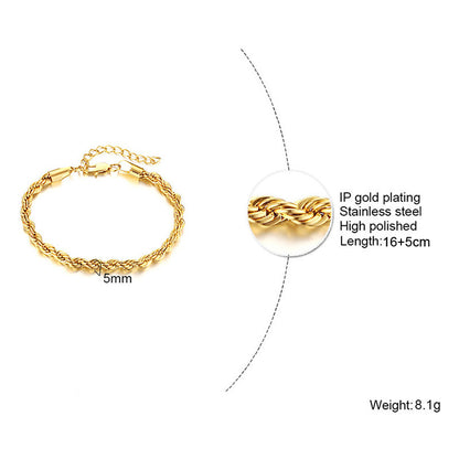 Classic Style Solid Color Stainless Steel Plating 18k Gold Plated Bracelets