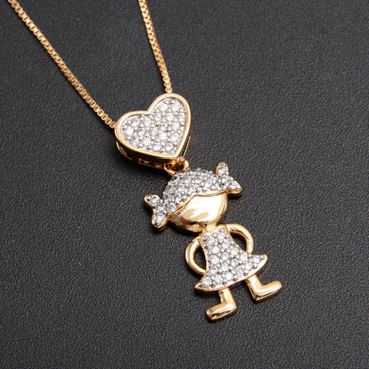 Cute Human Heart Shape Copper Gold Plated Zircon Pendant Necklace In Bulk