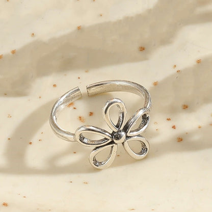 Vintage Style Flower Copper Asymmetrical Open Rings