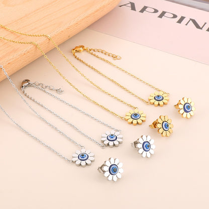 Casual Vacation Sunflower Eye Titanium Steel Plating 18k Gold Plated Jewelry Set