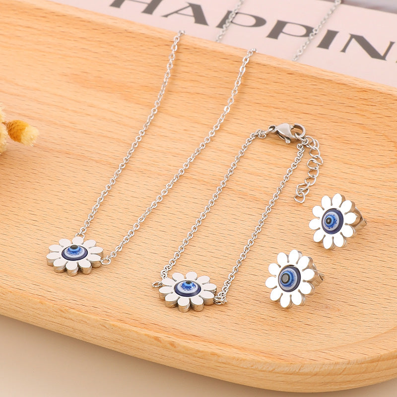 Casual Vacation Sunflower Eye Titanium Steel Plating 18k Gold Plated Jewelry Set