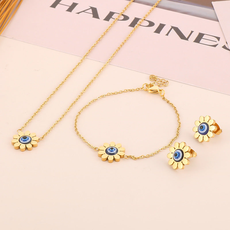 Casual Vacation Sunflower Eye Titanium Steel Plating 18k Gold Plated Jewelry Set