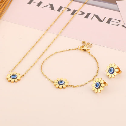 Casual Vacation Sunflower Eye Titanium Steel Plating 18k Gold Plated Jewelry Set