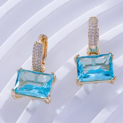 1 Pair Classic Style Square Inlay Brass Zircon Gold Plated Drop Earrings