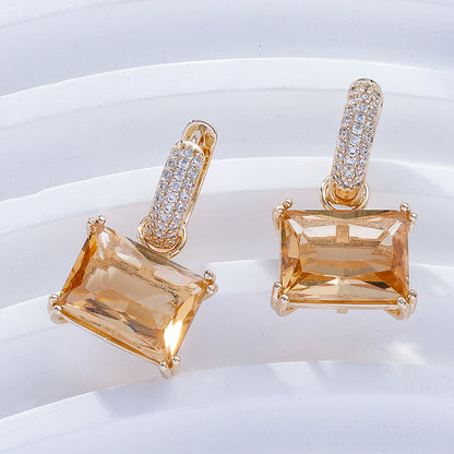 1 Pair Classic Style Square Inlay Brass Zircon Gold Plated Drop Earrings