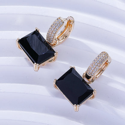 1 Pair Classic Style Square Inlay Brass Zircon Gold Plated Drop Earrings