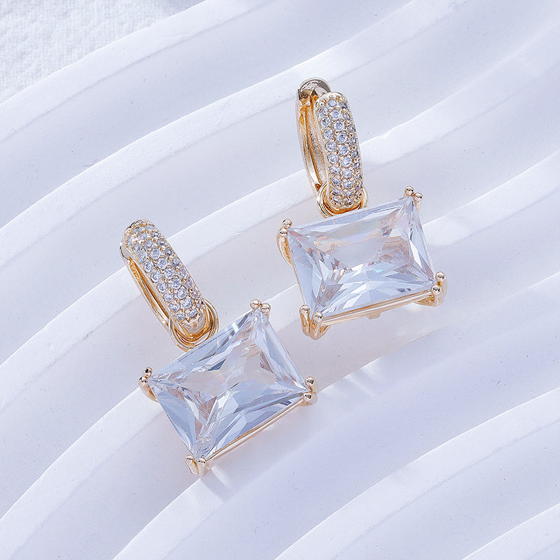 1 Pair Classic Style Square Inlay Brass Zircon Gold Plated Drop Earrings