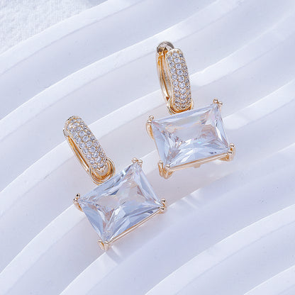 1 Pair Classic Style Square Inlay Brass Zircon Gold Plated Drop Earrings