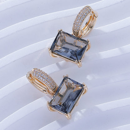 1 Pair Classic Style Square Inlay Brass Zircon Gold Plated Drop Earrings