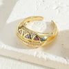 Elegant Luxurious Heart Shape Copper Plating Inlay Zircon 14k Gold Plated Open Rings