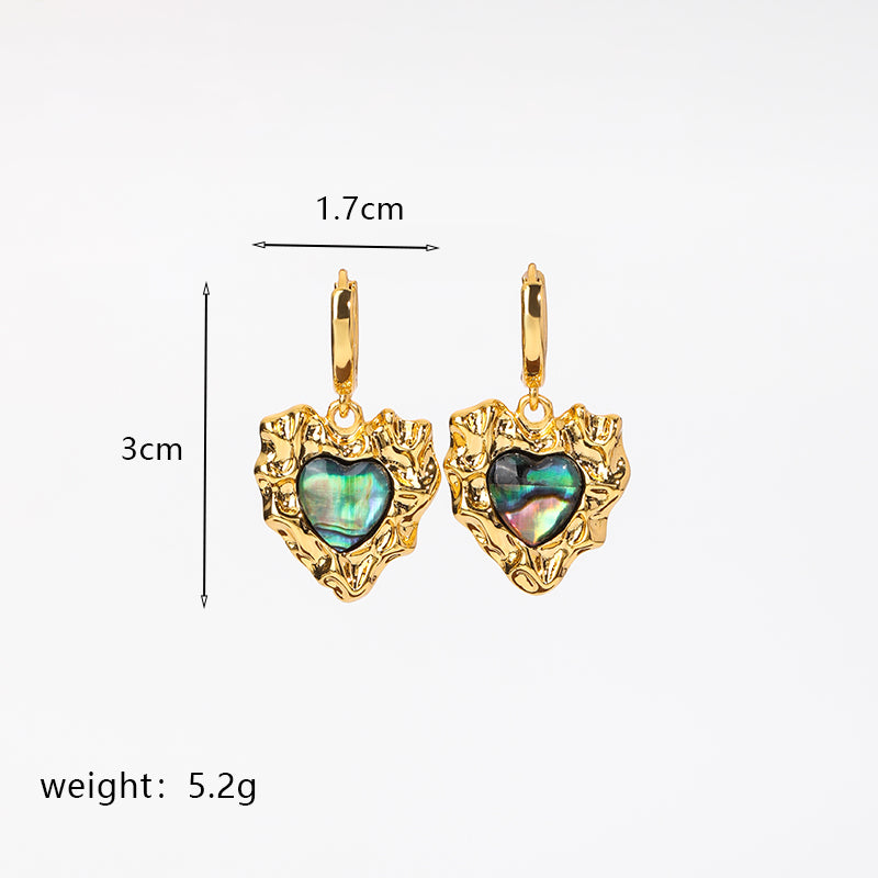 1 Pair Elegant Retro Oval Heart Shape Enamel Plating Inlay Copper Natural Stone Malachite Shell 18k Gold Plated Drop Earrings