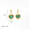 1 Pair Elegant Retro Oval Heart Shape Enamel Plating Inlay Copper Natural Stone Malachite Shell 18k Gold Plated Drop Earrings