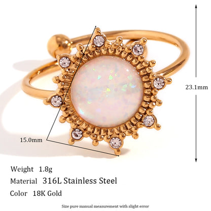 Simple Style Classic Style Sun Water Droplets Heart Shape Stainless Steel Plating Inlay Opal 18k Gold Plated Open Rings