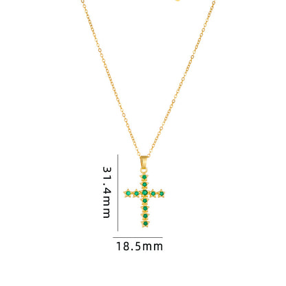 Streetwear Cross Titanium Steel Copper Plating Inlay Zircon Pendant Necklace