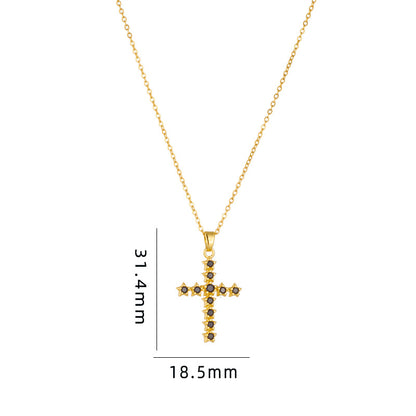 Streetwear Cross Titanium Steel Copper Plating Inlay Zircon Pendant Necklace