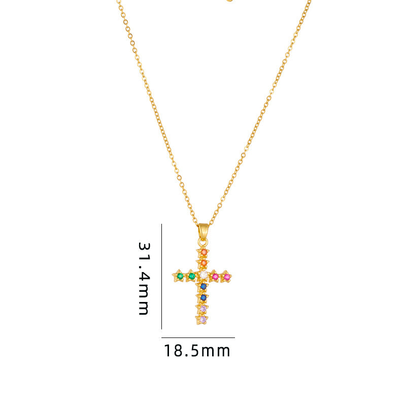 Streetwear Cross Titanium Steel Copper Plating Inlay Zircon Pendant Necklace