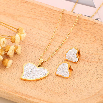 Simple Style Shiny Heart Shape Titanium Steel Plating Inlay 18k Gold Plated Jewelry Set