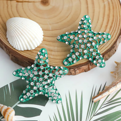 1 Pair Vacation Marine Style Starfish Inlay Alloy Resin Ear Studs