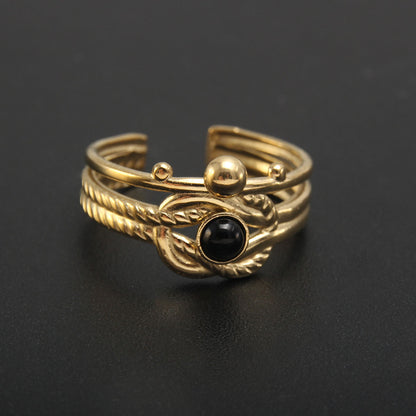 Baroque Style Solid Color Stainless Steel Plating Inlay Natural Stone Gold Plated Open Rings