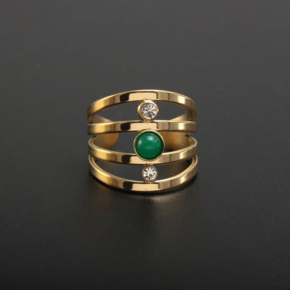 Baroque Style Solid Color Stainless Steel Plating Inlay Natural Stone Gold Plated Open Rings