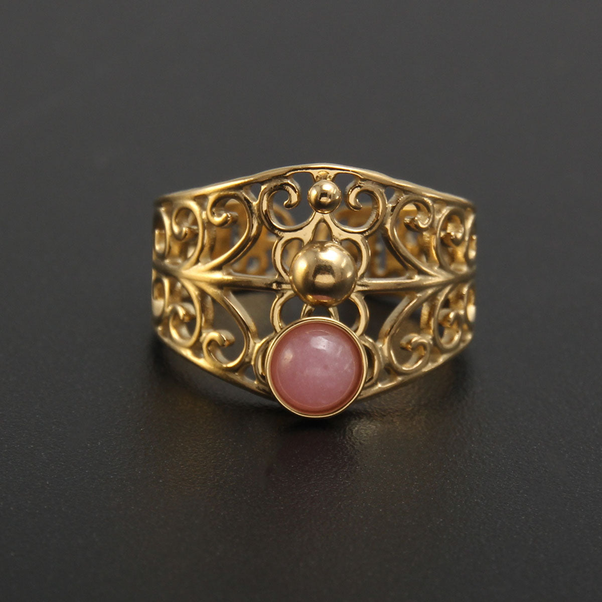 Baroque Style Solid Color Stainless Steel Plating Inlay Natural Stone Gold Plated Open Rings