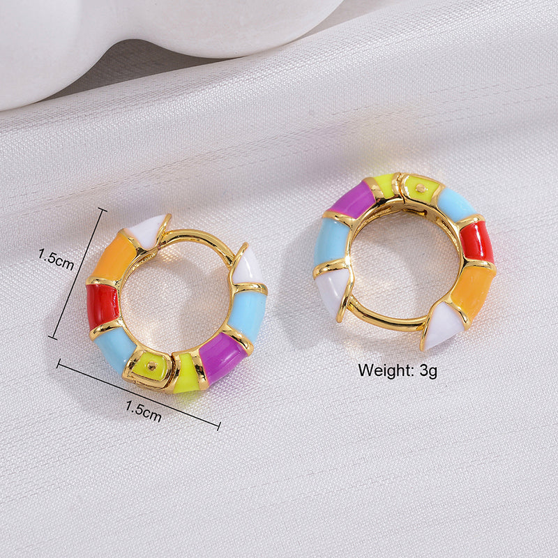 1 Pair Casual Fashion Round Enamel Plating Copper 14k Gold Plated Earrings