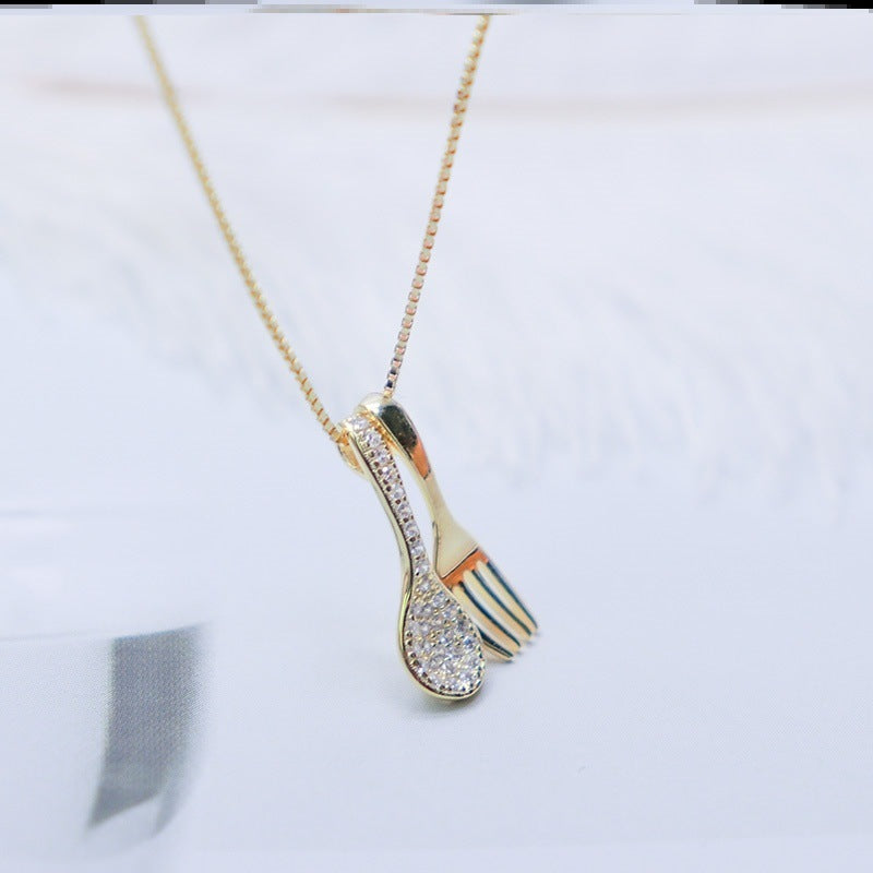 Simple Style Streetwear Spoon Copper Plating Inlay Zircon Pendant Necklace