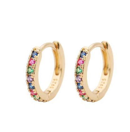 Fashion Round Brass Inlay Zircon Hoop Earrings 1 Pair