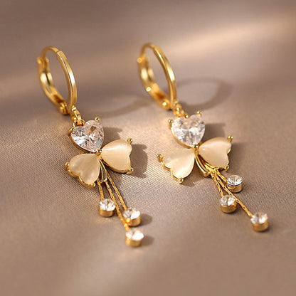 1 Pair Modern Style Leaf Inlay Copper Zircon Earrings