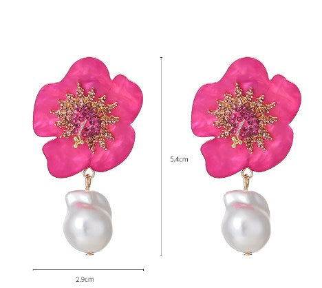 1 Pair Simple Style Flower Inlay Zinc Alloy Rhinestones Drop Earrings