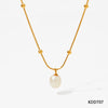 Classic Style Solid Color Stainless Steel Pearl Pendant Necklace