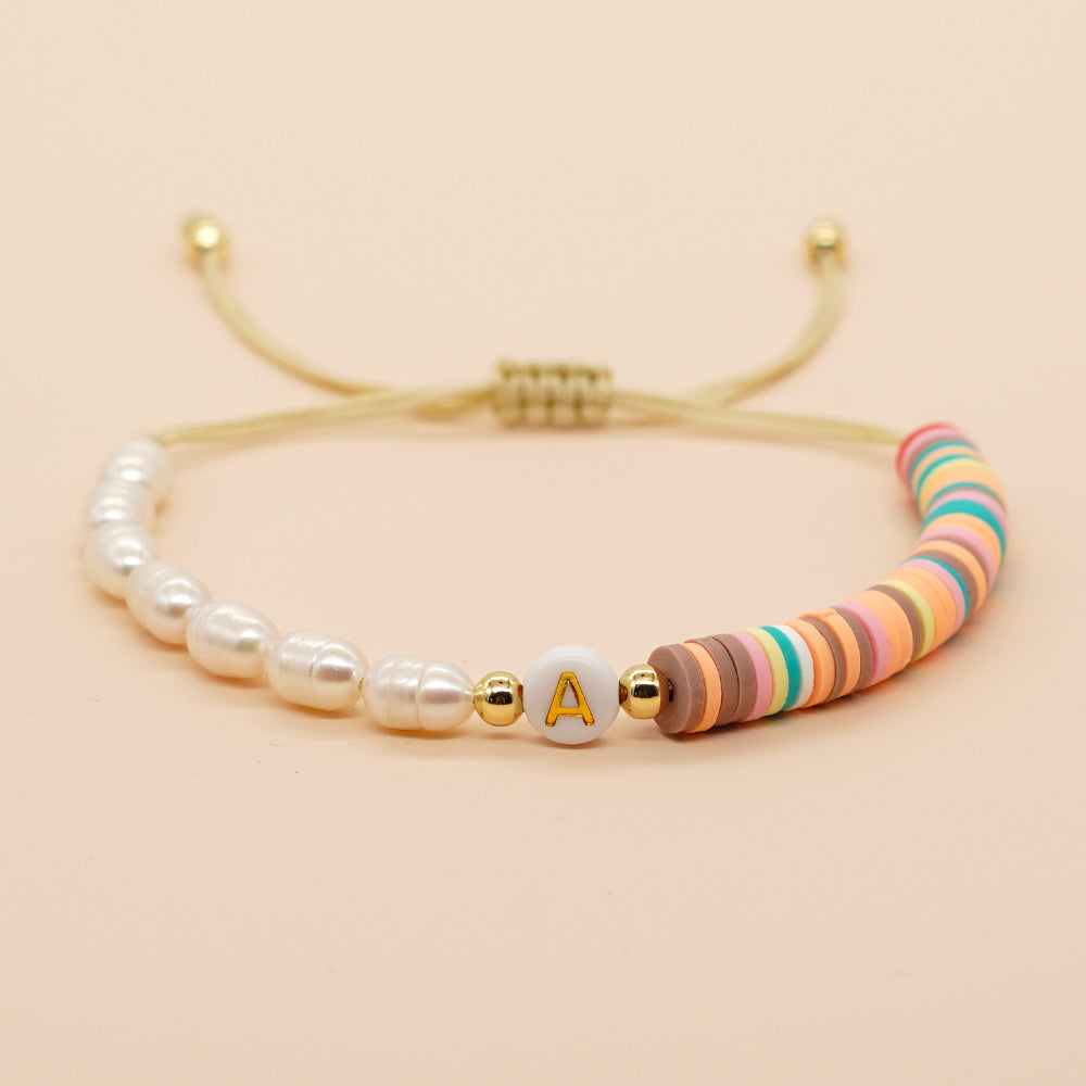 Sweet Letter Color Block Arylic Soft Clay Wholesale Bracelets