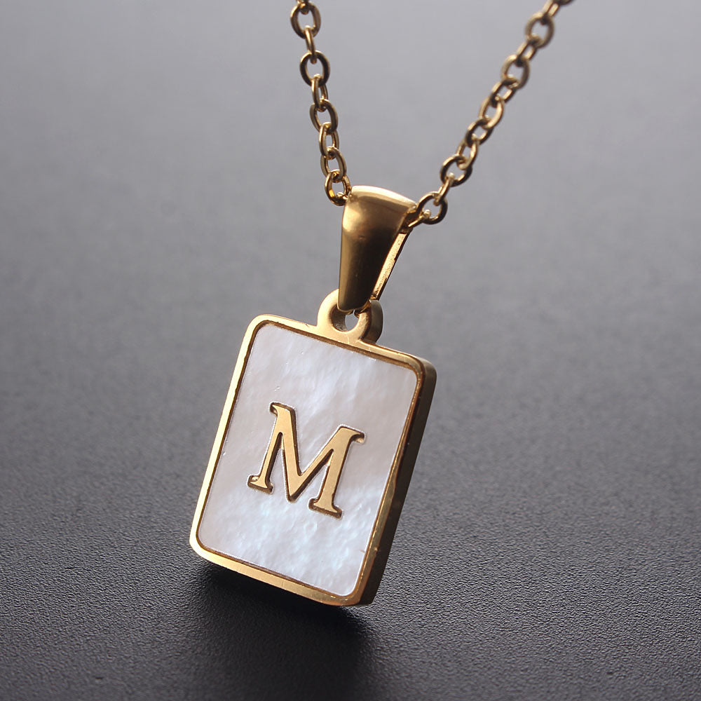 Hot Selling Fashion Stainless Steel Square Shell 26 Letter Necklace