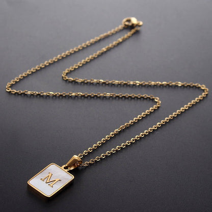 Hot Selling Fashion Stainless Steel Square Shell 26 Letter Necklace