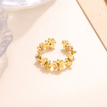 Vacation Butterfly Daisy Stainless Steel Plating 18k Gold Plated Open Rings