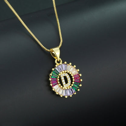 New Diamond Diamond Zirconium 26 Letter Necklace Simple Zircon English Pendant Wholesale Gooddiy