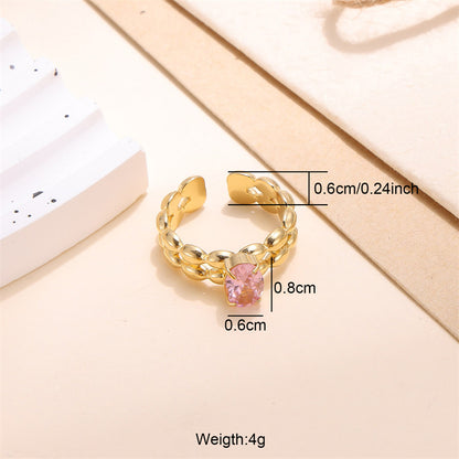 Lady Shiny Stainless Steel Plating Inlay Zircon 18k Gold Plated Open Rings