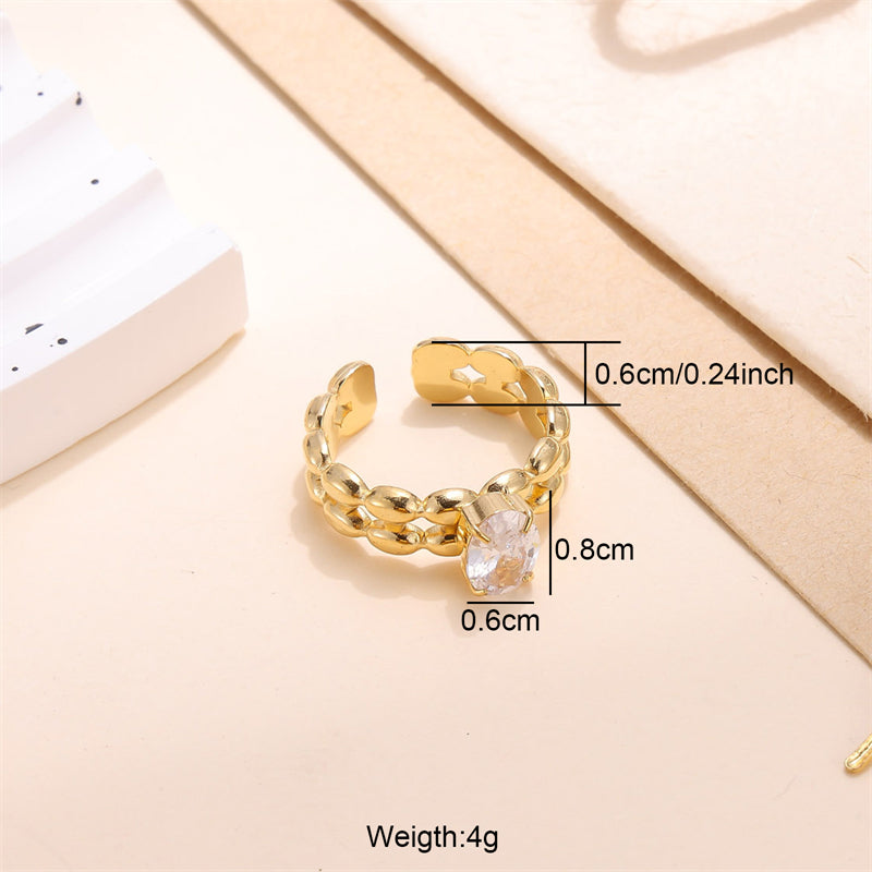 Lady Shiny Stainless Steel Plating Inlay Zircon 18k Gold Plated Open Rings