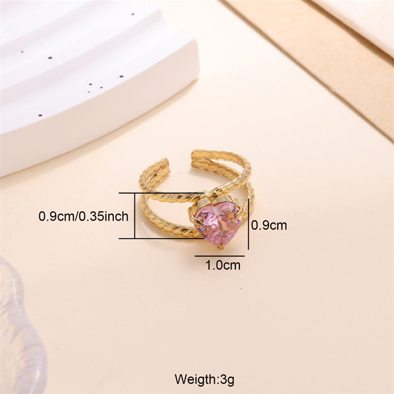 Commute Heart Shape Stainless Steel Plating Inlay Zircon 18k Gold Plated Open Rings