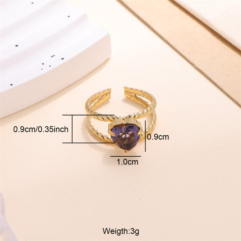 Commute Heart Shape Stainless Steel Plating Inlay Zircon 18k Gold Plated Open Rings