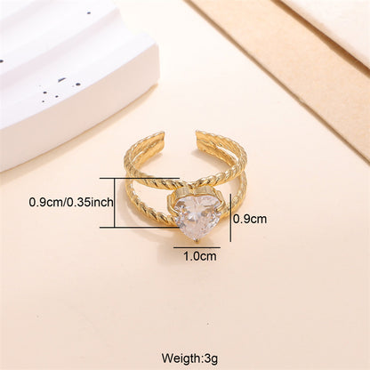 Commute Heart Shape Stainless Steel Plating Inlay Zircon 18k Gold Plated Open Rings