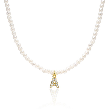 Basic Simple Style Letter Gold Plated Zircon Imitation Pearl Wholesale Pendant Necklace