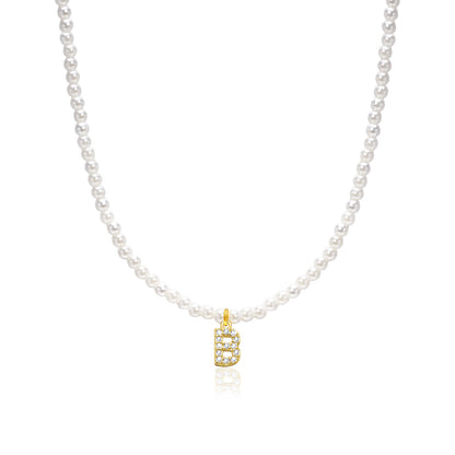 Basic Simple Style Letter Gold Plated Zircon Imitation Pearl Wholesale Pendant Necklace