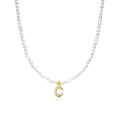 Basic Simple Style Letter Gold Plated Zircon Imitation Pearl Wholesale Pendant Necklace